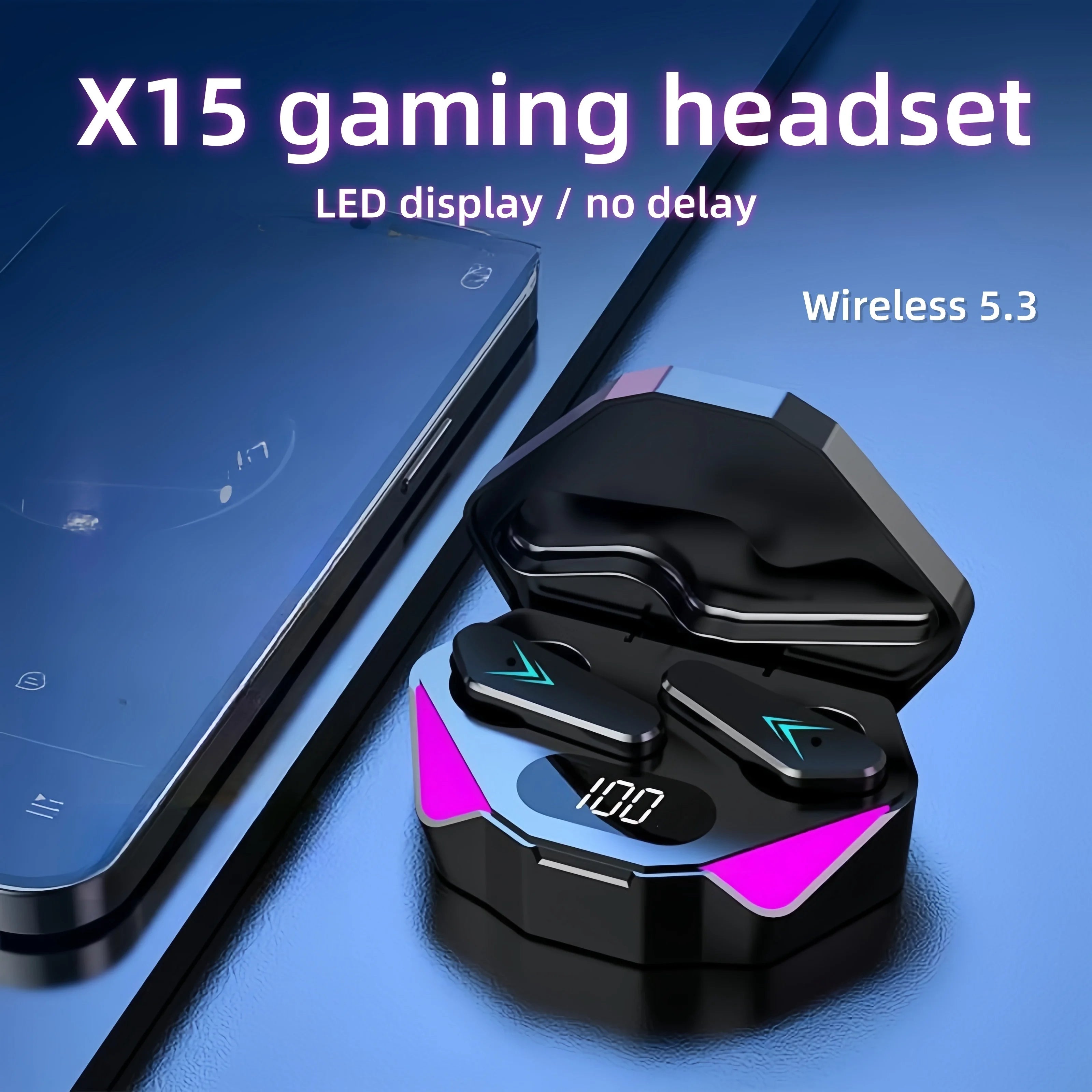 X15 tws sem fio bluetooth fone de ouvido display led gamer fones com microfone sem fio com cancelamento ruído bluetooth