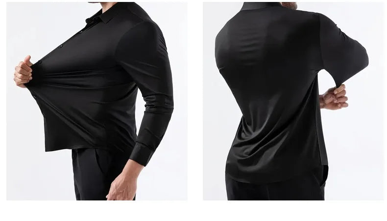 Premium Men's Ultra Stretch Dress Shirts Long Sleeve High Quality Business Formal Wrinkle-free Soft White Social Male Clothing
